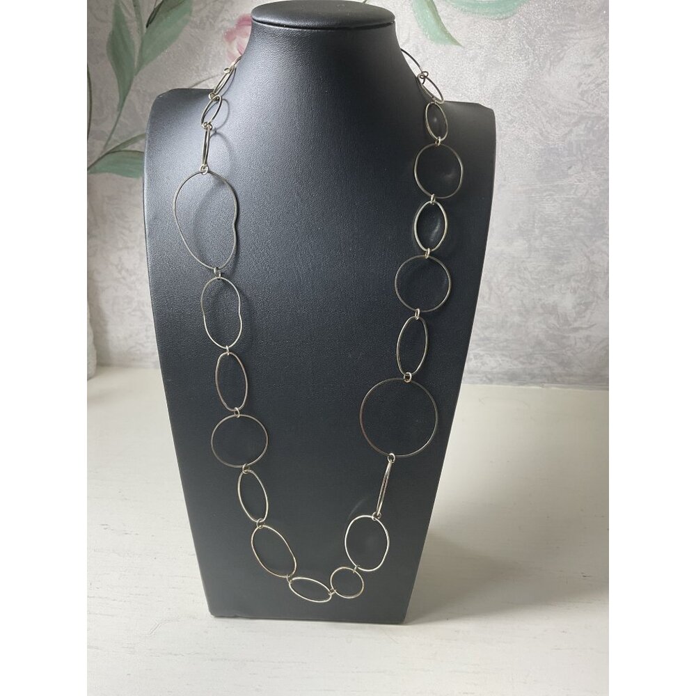 Claires Long Oval Link Chain Necklace Silver Tone